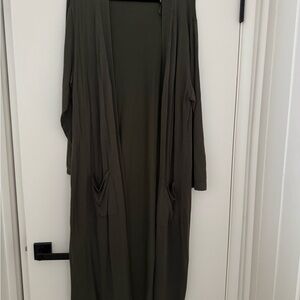 Tahari Olive Green Long Cardigan